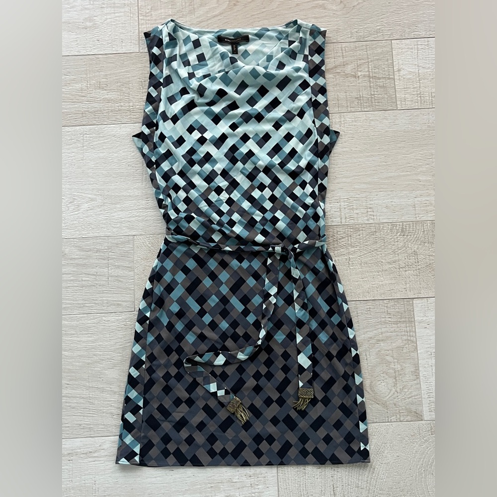BCBG Maxazria Women's Blue Sleeveless Cowl Neck Short Dress Size XS